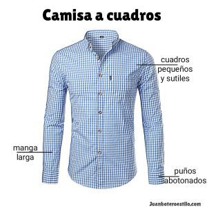 camisa de vestimenta formal a cuadros, de color blanco y azul